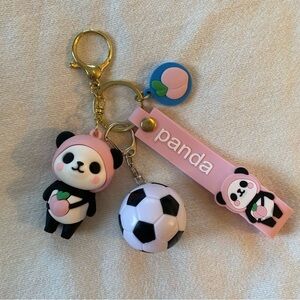 Kawaii Peach Soccer Panda Pink PVC Bag Charm / Keychain